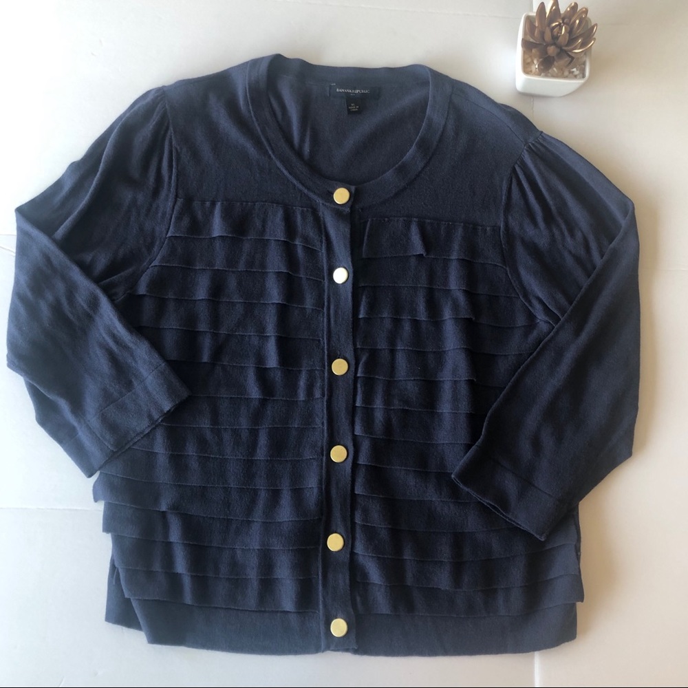 🌵Banana Republic Pleated  Cardigan Navy Blue XL